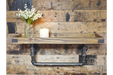 Industrial Wooden Wall Shelf, Rectangular, Metal Pipe Frame, Natural
