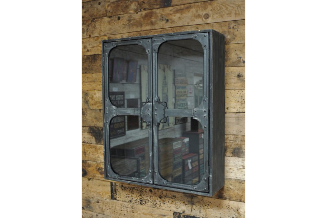Industrial Metal Wall Shelf, Cabinet, Two Glass Door, Rectangular, Black