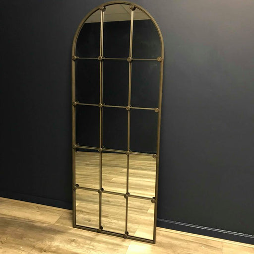 Alexander Floor / Wall Mirror, Arched, Metal, Distressed Black, 180 x 71 cm