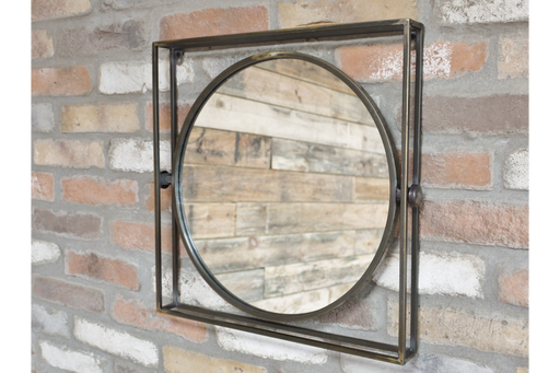 Retro Metal Wall Mirror, Square Frame, Distressed Iron
