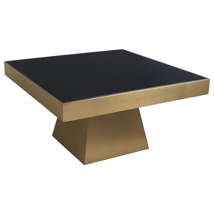 Monarch Coffee Table, Antique Gold, Stainless Steel Frame, Black Glass