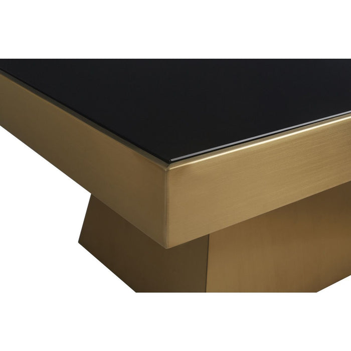 Monarch Coffee Table, Antique Gold, Stainless Steel Frame, Black Glass