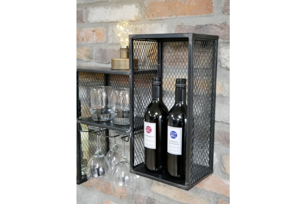 Industrial Black Metal Wall Wine Cabinet - 106 x 57 cm