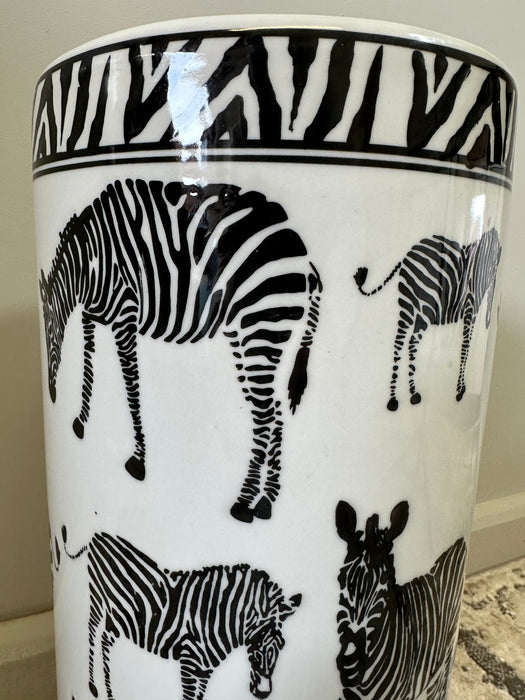 Ceramic Umbrella Vase, Finished, Black,  White, Zebra Print
