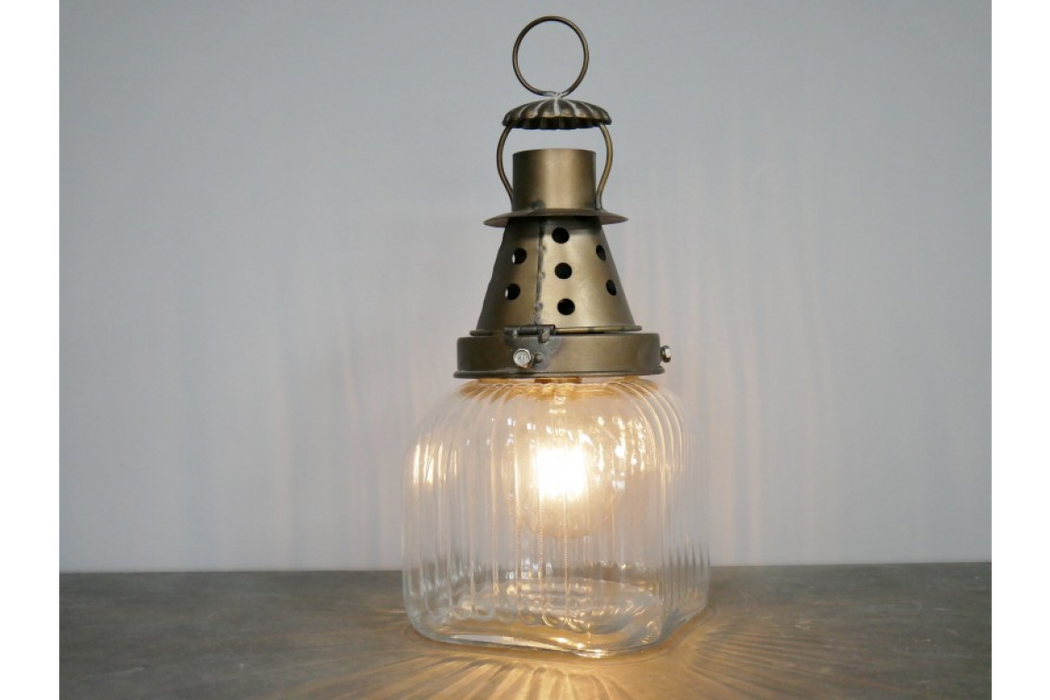 Glass & Bronze Metal Lantern / Table Lamp - Decor Interiors -  House & Home