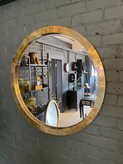 Mottled Bronze / Brass Round Wall Mirror - Decor Interiors -  House & Home