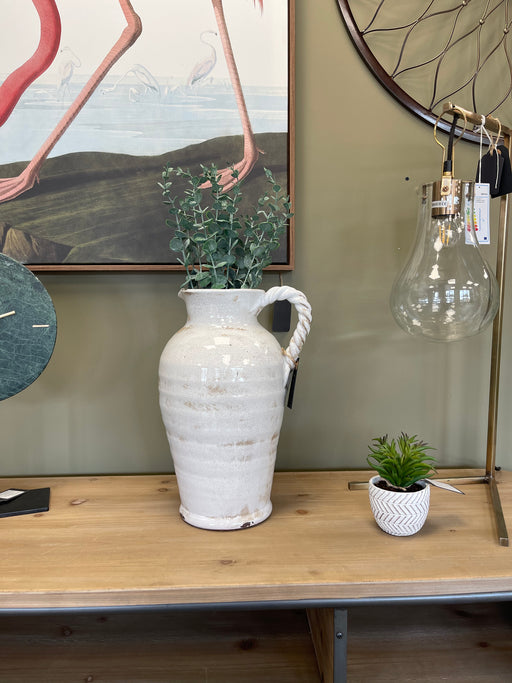 Ceramic White Jug, Vase For Flowers, Stem, Decorative Aged