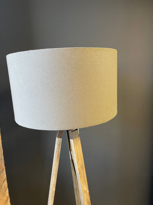 Grey Wooden Tripod Floor Lamp with Shelf - Decor Interiors -  House & Home