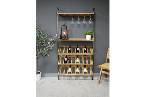 Rustic Standing Wine Cabinet, Industrial Wine Rack, Wooden Shelves, Metal Frame
