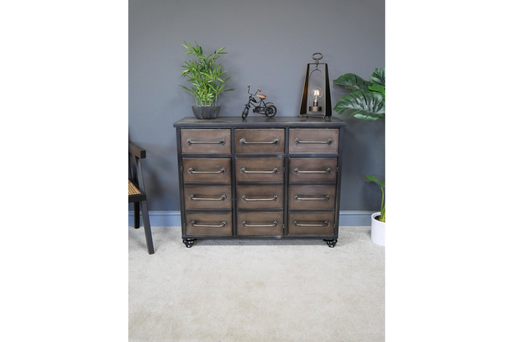 The Works - Industrial Black & Bronze Metal Multi Drawer Cabinet - Decor Interiors -  House & Home