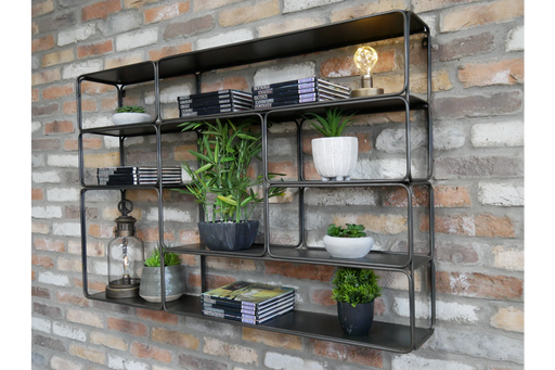 Large Wall Shelf Unit, Square, Metal Frame, Black