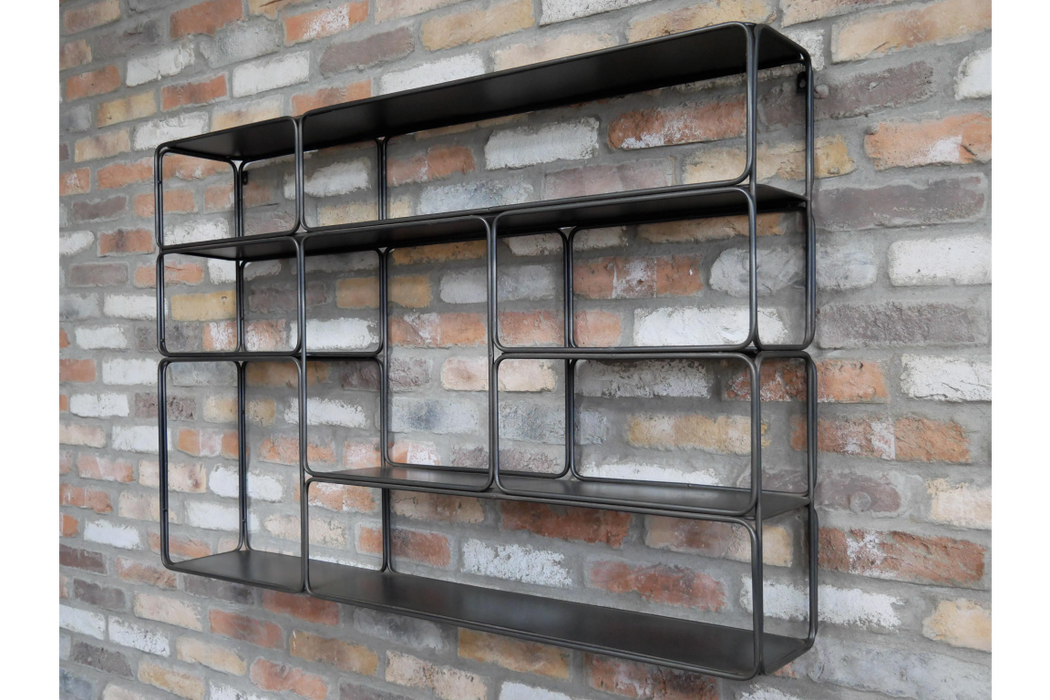 Large Wall Shelf Unit, Square, Metal Frame, Black