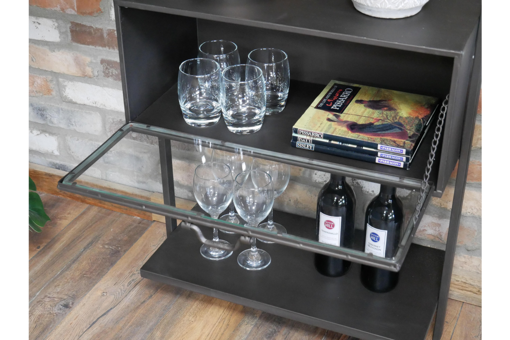 Metal Wall To Floor Shelving Unit With Glass Cabinets
