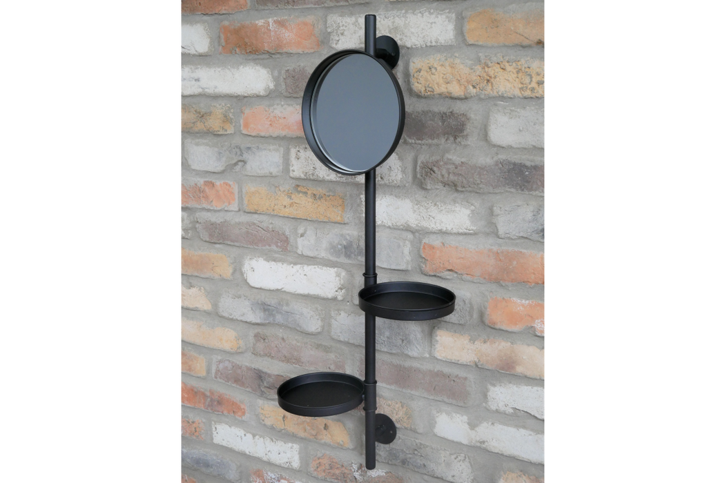 Louis Black Metal Wall Mirror With Shelves