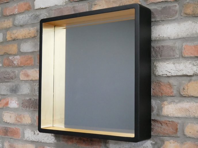 Black & Gold Wooden Wall Mirror, Square