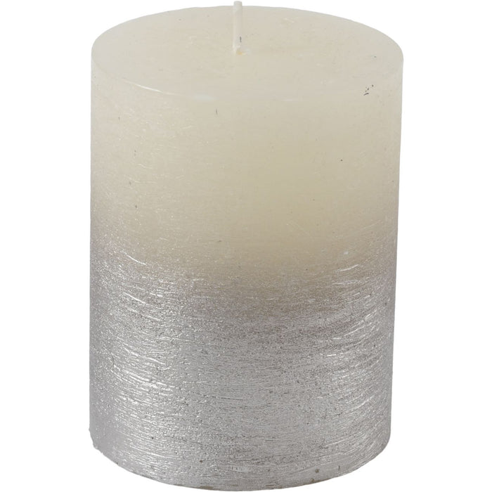 White Pillar Candle With Metallic Silver Ombre 10 X 10 cms - Decor Interiors -  House & Home
