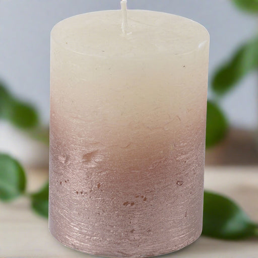 White Pillar Candle With Metallic Pink Ombre 10 X 10 cms - Decor Interiors -  House & Home