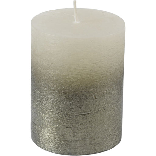 White Pillar Candle With Metallic Green Ombre 10 X 10 cms - Decor Interiors -  House & Home