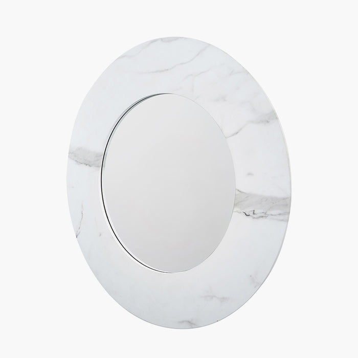 Belgrave Round Wall Mirror, Marble, Veneer Frame, White 80cms