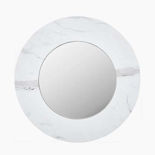 Belgrave Round Wall Mirror, Marble, Veneer Frame, White 80cms