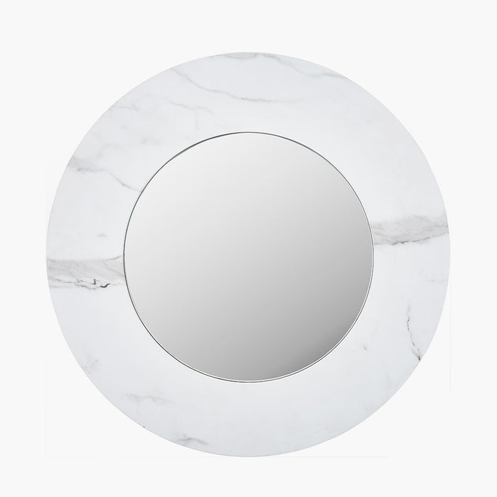 Belgrave White Marble Veneer Round Wall Mirror - 80cms