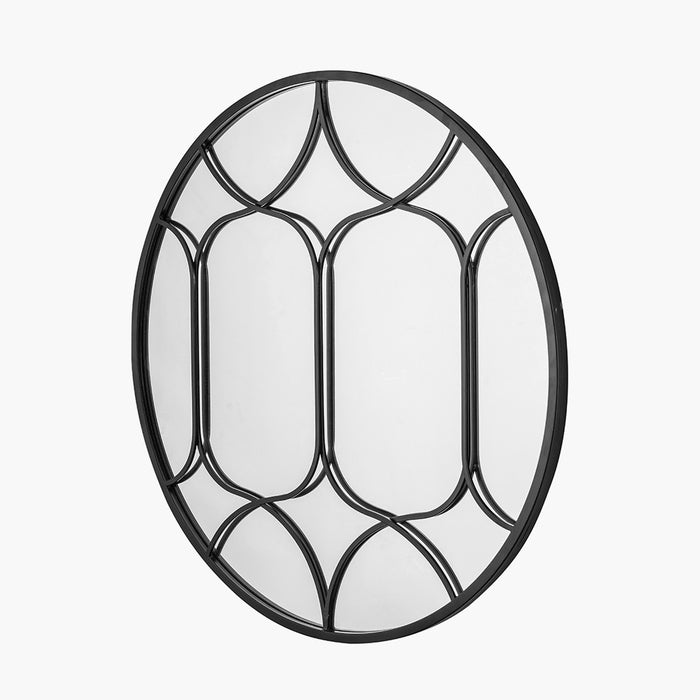 Decorative Round Wall Mirror, Black Metal, Frame, 80 cm
