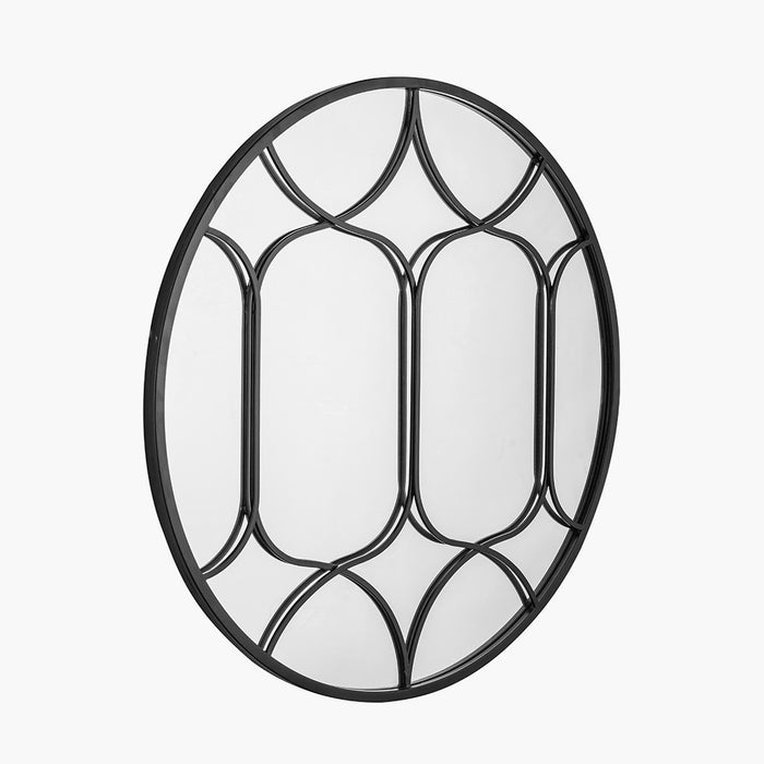 Decorative Round Wall Mirror, Black Metal, Frame, 80 cm