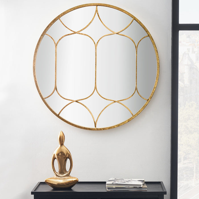 Metal Wall Mirror, Round Frame, Gold, 80 cm