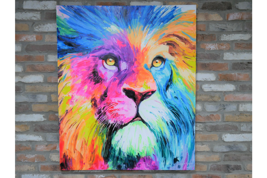 Large Colourful Animal Canvas Wall Art - King Leo - 120 x 100 cm