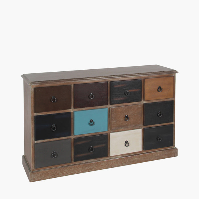Multi-Coloured Wooden Chest of 2 Drawers / Sideboard ( Loft )