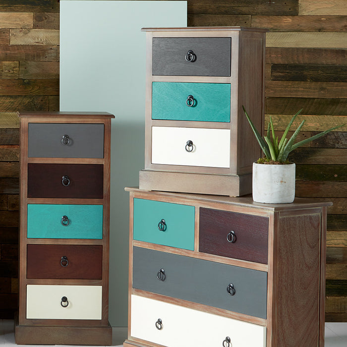 Multi-Coloured Chest of 3 Wooden Drawers ( Loft )