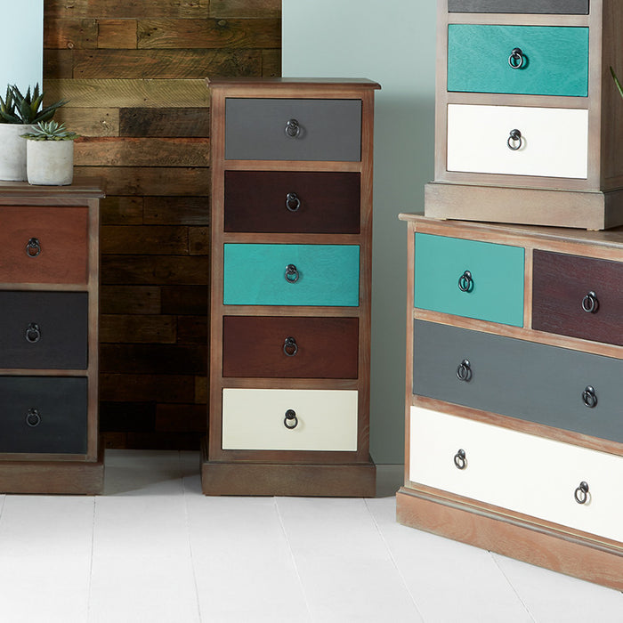 Multi-Coloured Chest of 5 Wooden Drawers ( Loft )