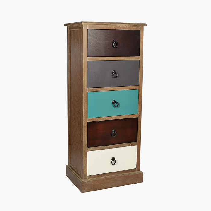 Multi-Coloured Chest of 5 Wooden Drawers ( Loft )