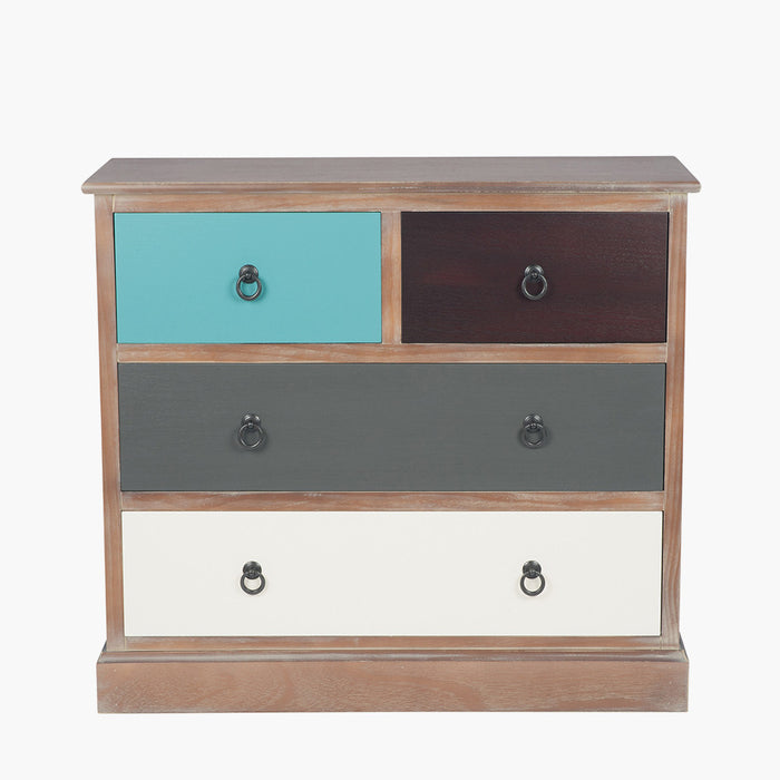 Multi-Coloured Wooden Chest of 4 Drawers ( Loft )