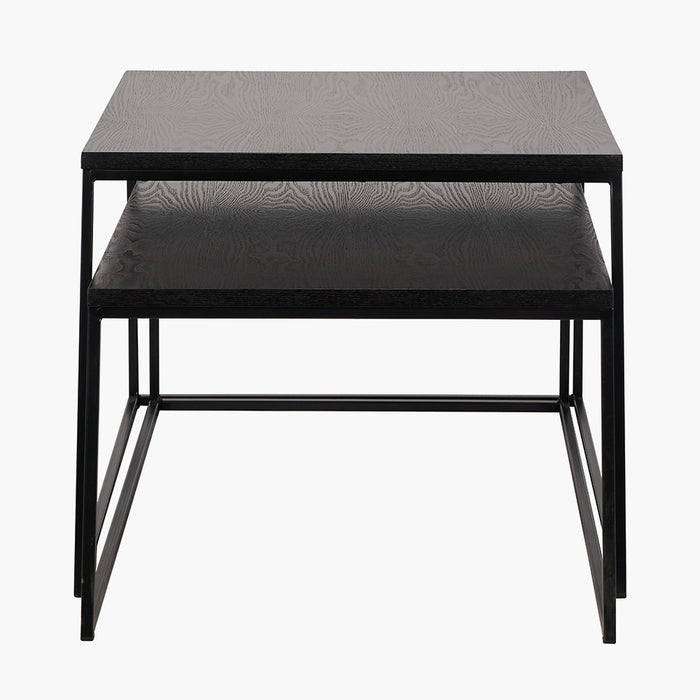 Nest Coffee Tables, Black Ash Veneer Top, Black Metal Legs, Set Of Two
