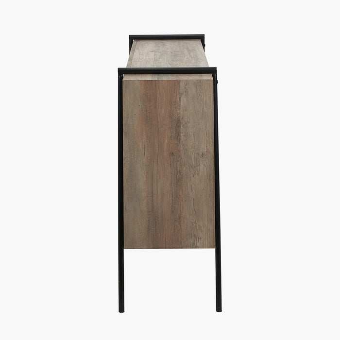 Estella Light Walnut Veneer and Black Metal 3 Door Cabinet / Sideboard