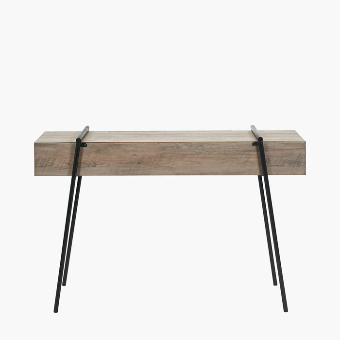 Estella Console Table, Black Metal Legs, Light Walnut Veneer Wood
