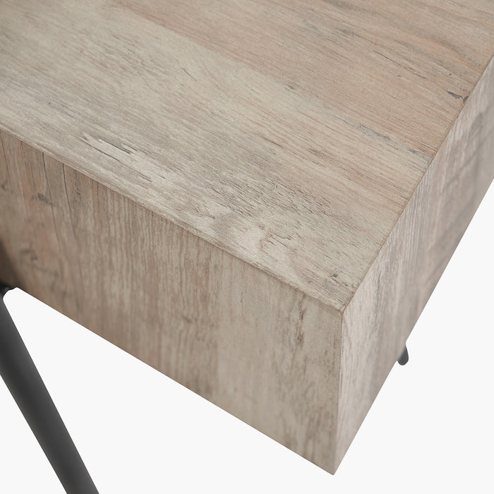 Estella Console Table, Black Metal Legs, Light Walnut Veneer Wood