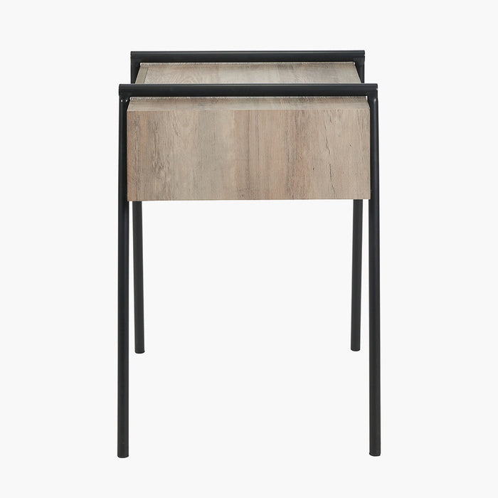 Estella Side Table, Light Walnut Veneer, Black Metal Frame, 1 Drawer