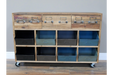 Rustic Sideboard, 3 Wooden Drawers, 8 Metal Storage