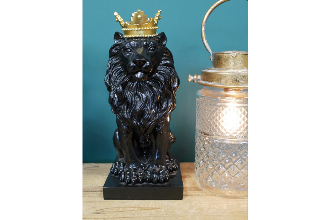 Decorative Black & Gold Lion Statue - 29 x 16 cm