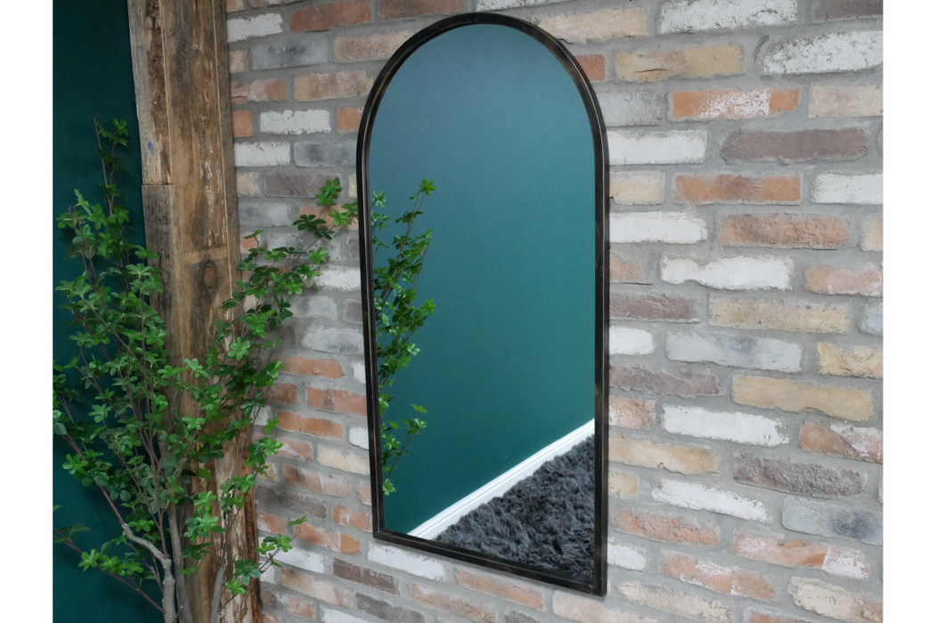 Curved Arched Wall Mirror, Metal Frame, Black, 120 x 60 cm