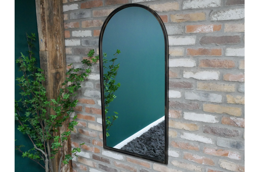 Curved Arched Wall Mirror, Metal Frame, Black, 120 x 60 cm