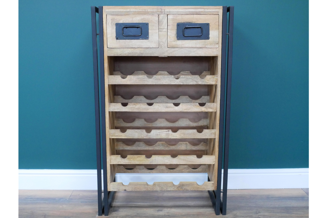 Rustic Black Metal & Mango Wood Wine Cabinet