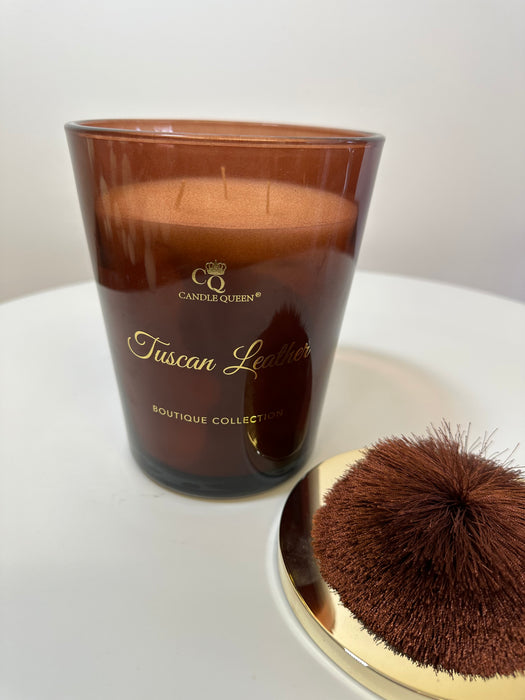 Scented Candle, Tuscan Leather, Pom Pom Candle - Large