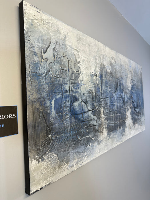 Blue / Grey Textured Abstract Canvas - 60 X 120cms