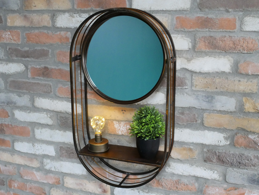 Bronze Metal Mirror With Shelf - 70 X 39 cm - Decor Interiors -  House & Home