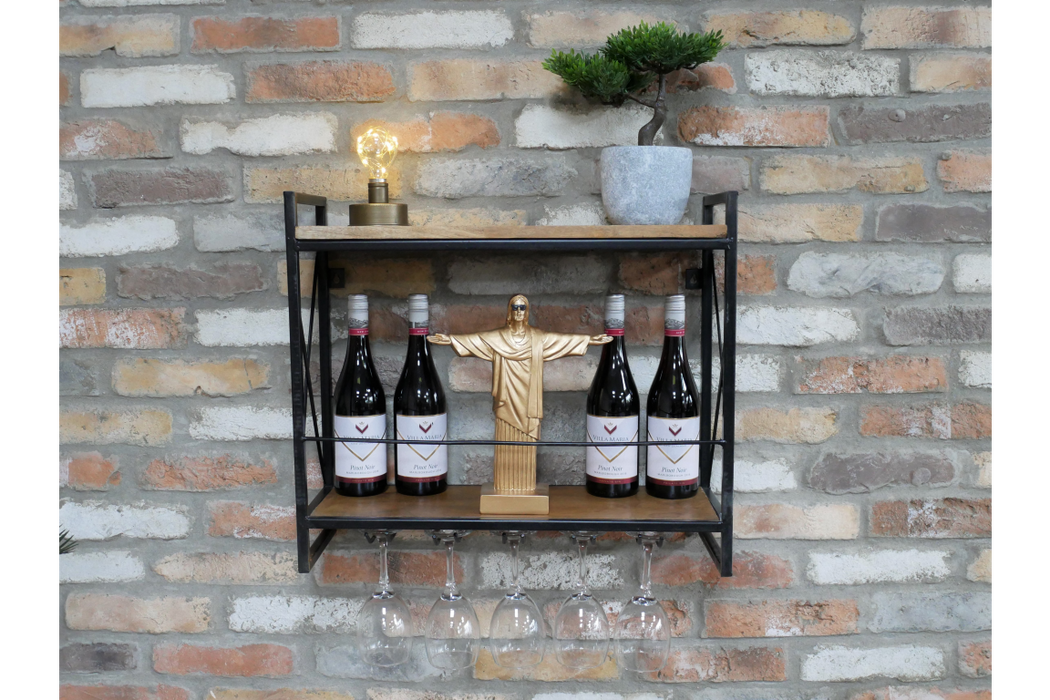 Metal & Wood Wall Wine Cabinet with 2 Shelves. - Decor Interiors -  House & Home