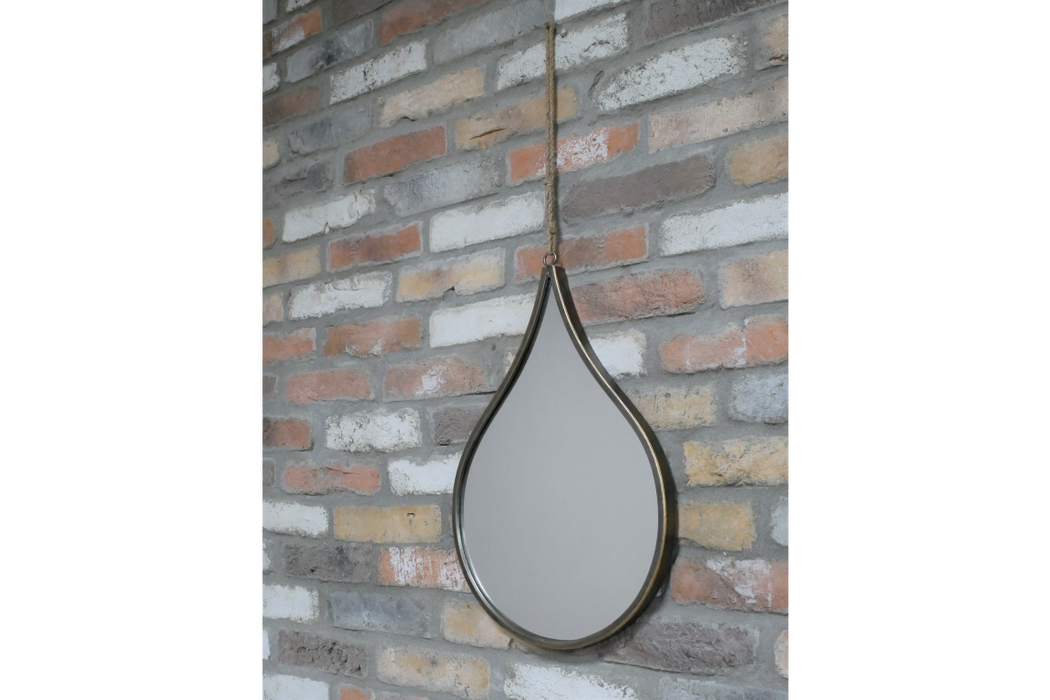 Distressed Gold Teardrop Mirror With Rope ( large )