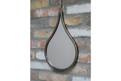 Distressed Metal Wall Mirror, Small, Round, Gold Rope, Teardrop